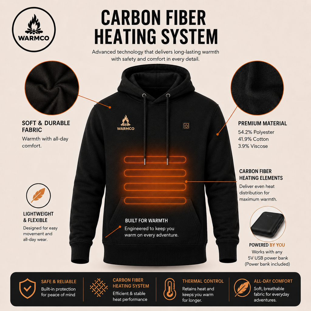 WARMCO Premium Heated Hoodie - Premium warmth without the bulky layers