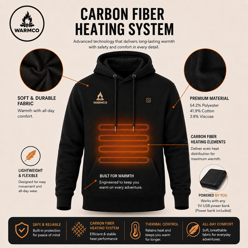 WARMCO Premium Heated Hoodie - Premium warmth without the bulky layers